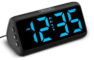 Digitaler LED-Wecker, laut, Doppelalarm, 5 Helligkeitsstufen, Schwarz+Blau