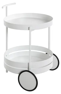 Servierwagen rund Ø 42 x H 62 cm, mattweiß, 2 Ablagen, Rollen