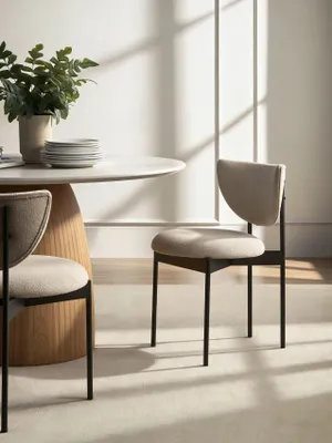 Produktbild von williamspace Esszimmerstuhl-Set 2er mit Bouclé-Bezug und schwarzem Metallgestell, Beige