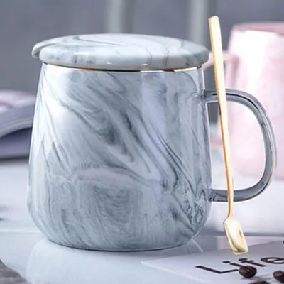 Image de Tasse à thé en marbre avec couvercle et cuillère, 400 ml