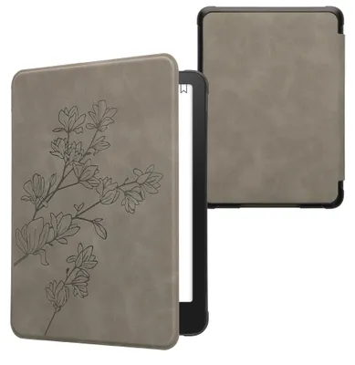 Produktbild von kwmobile Schutzhülle für Amazon Kindle Paperwhite (2024)/Colorsoft Hülle - eReader Case aus Kunstleder mit Auto Sleep Funktion - Magnolien mit Grau