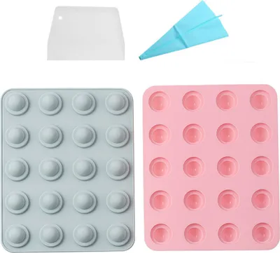 Produktbild von 2 Stück Halbrunde Schokoladen-Gummibärchen-Formen Mit 20 Mulden Antihaft-Silikon-Backformen Für Die Herstellung Von Eiswürfeln Gelee-Schokoladenseife Zum Formen, Mit Spritzbeutel Und Schaber