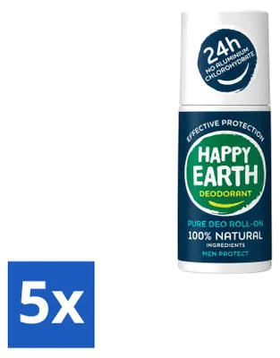 Produktbild von 5 x Happy Earth Deodorant Roll-On Men Protect - 100% Natürlich - 75 ml - Vorteilspackung - 5 Stücke