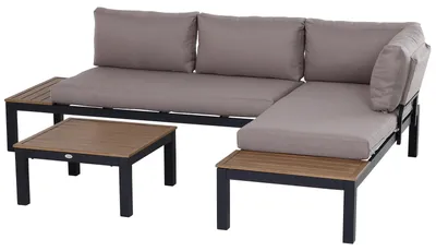 Produktbild von Gartenmöbel-Set für 3 Personen mit Beistelltisch, Sofa mit Kissen, Outdoor, Aluminium, 164 x 74 x 69 cm