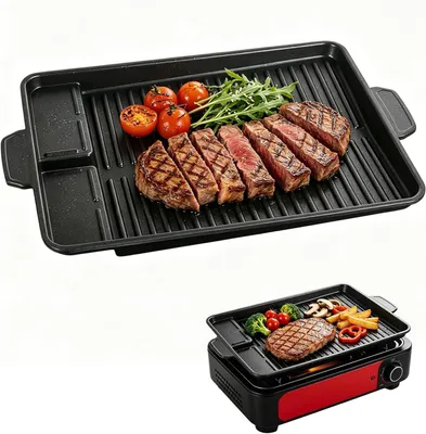 Produktbild von Grillplatte für Gasgrill und Herd, 37 x 26 cm, Antihaftbeschichtung, für Camping und Küche