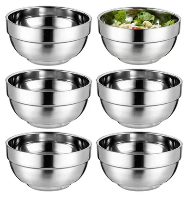 6 Edelstahlschalen 500 ml doppelwandig Rührschüsseln Set