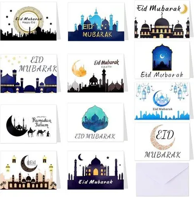 Productafbeelding van Famanu Eid Mubarak kaarten set - 24 kaarten met bijbehorende enveloppen, geschikt voor de Ramadan