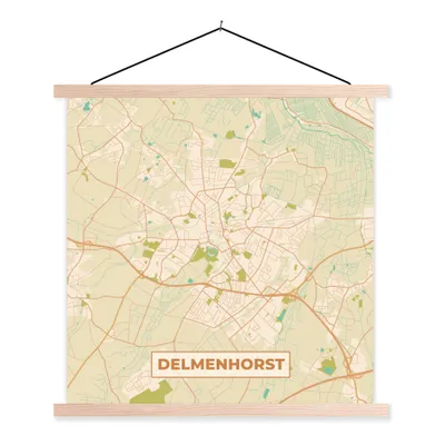 Produktbild von MuchoWow® Textilposter Delmenhorst - Karte - Stadtplan - Vintage 120x120 cm mit holzfarbenen Rahmen - Textil-Poster