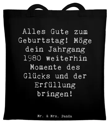 Produktbild von Mr. & Mrs. Panda Schultasche Spruch 1980 Geburtstag - Schwarz - Geschenk, Tote Bag, Jutebeutel, Jutetasche, Happy Birthday, Alter, Geburtstagsgeschenk, Jahrgang, Tasche