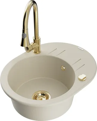 Produktbild von Mexen Kevin 1 Becken-Granitspüle mit Abtropffläche und Mischbatterie Elia, Beige - 6517-69-670101-50
