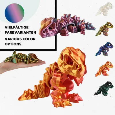 Obrázok produktu pre Flexibilný dinosaurus T-Rex kostra 15,5 cm, pohyblivá figúrka 3D tlač – Modro-zeleno-fialová