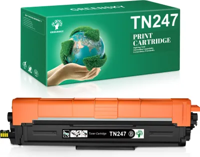 A product shot of a toner cartridge and its packaging.