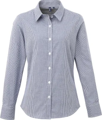 Image de Premier Micro Carreaux Femme Chemisier manches longues RW5523 (2XL) (Bleu marine/Blanc)