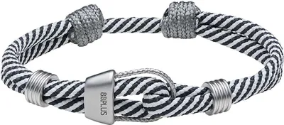 Wristband für Kletterer und Boulderer von 8b+; aus geflochtenem Schwarz-Weiß-Garn mit metallischen Akzenten.