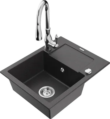 Produktbild von Mexen Enzo 1 Becken-Granitspüle mit Abtropffläche und Mischbatterie Savita, Schwarz gesprenkelt - 6506-76-672601-00
