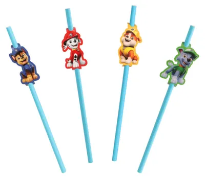 Produktbild von 8 PAW Patrol Papier-Trinkhalme blau mit Medaillons -