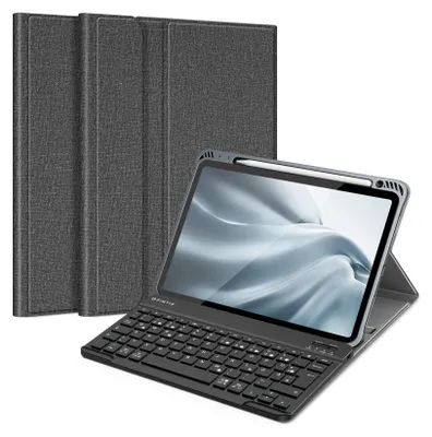 Produktbild von FINTIE Hülle mit Tastatur für iPad Air 11 Zoll M4/M3/M2 (2026/2025/2024), iPad Air 5./4. Gen 10,9 Zoll, TPU Rückschale Schutzhülle mit Stifthalter, magnetisch Abnehmbarer QWERTZ Keyboard, Dunklgrau