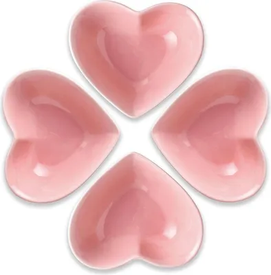 Produktbild von Porzellan Herzförmige Schalen - Frühstücksschalen und Salatschalen - 4 Stück - Rosa - Spülmaschinen- und Mikrowellengeeignet