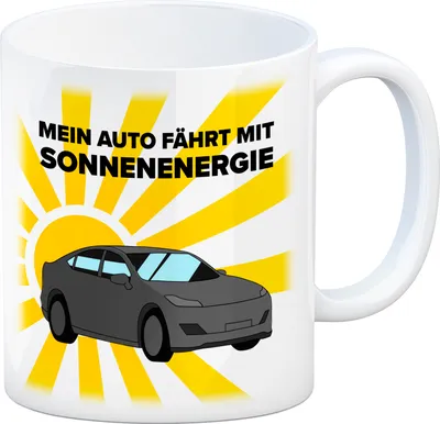 Produktbild von Mein Auto fährt mit Sonnenenergie Kaffeebecher in Schwarz