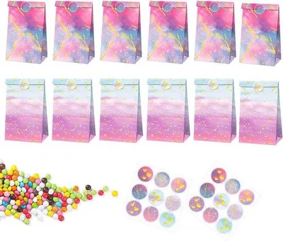 Produktbild von Famanu Geschenktüten für Kindergeburtstage - Bunte Papiertüten mit Aufklebern