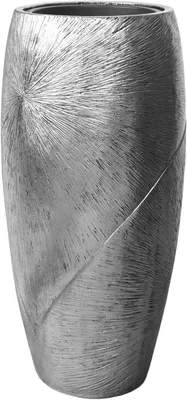 Produktbild von VIVANNO Bodenvase Fiberglas ROYAL Rund, Solissilber mit Muster - 33x73 cm