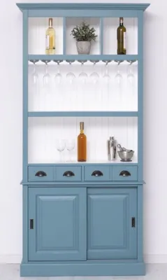 Produktbild von Casa Padrino Landhausstil Massivholz Barschrank Blau / Weiß 103 x 36 x H. 210 cm - Massivholz Weinschrank im Landhausstil - Massivholz Bar Möbel - Landhausstil Bar Möbel