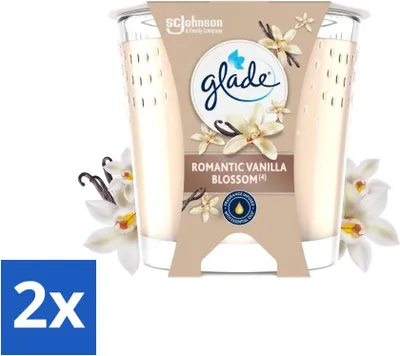 Image de Glade - Bougie parfumée Fleur de Vanille Romantique - 100% Cire de Colza & Vegan - 112 g - pack économique - 2 pièces