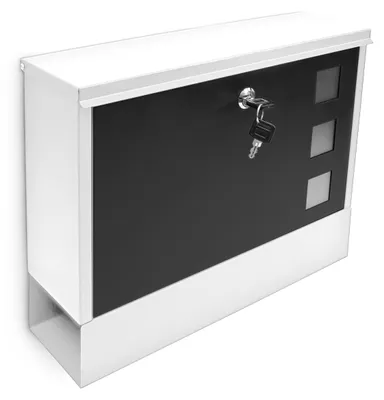 Produktbild von Relaxdays Briefkasten mit Zeitungfach, HBT: 30 x 36 x 10 cm, Metall, mit 2 Schlüsseln, moderner Postkasten, weiß/schwarz