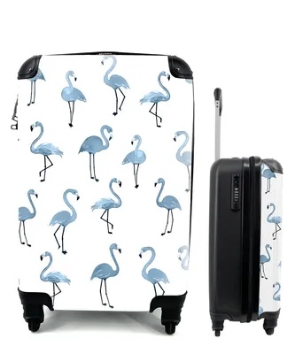 Produktbild von MuchoWow® Koffer Handgepäck Trolley Rollkoffer Kleine Reisekoffer mit 4 Rollen - Blau - Flamingo - Muster - Cabin Size < 55x40x23 cm & 55x40x20 cm - Fotokoffer - Kabinenkoffer - Boardgepäck - Reise-Box - Reisekoffer - Reisegepäck - Koffer mit Bild - Trolley für Kinder