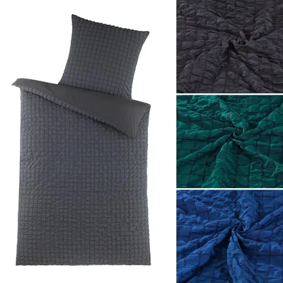 Produktbild von Seersucker Bettwäsche 135x200 cm Mikrofaser Bettbezug Streifen Kariert Struktur Anthrazit 2-teilig