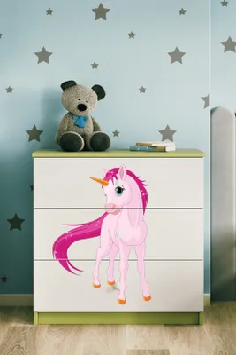 Produktbild von Kinderkommode mit Schubladen Einhorn in der Farbe Grün Babydreams