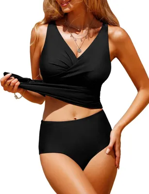 Produktbild von Damen Tankini, Bauchweg, V-Ausschnitt, Push-up, hohe Taille Badebekleidung