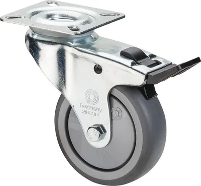 Produktbild von Lenkrolle mit Totalfeststeller Rad-Ø 100 mm Tragfähigkeit 70 kg mit Anschraubplatte Kugellager Gummi grau