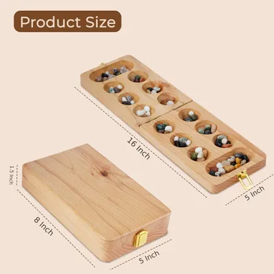 Image de Jeu de société Mancala, jeu de voyage en bois, pliable, avec 80 pions, jeu de stratégie pour enfants