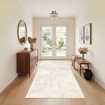 Productafbeelding van Vloerkleed 80 x 150 cm, beige, kunstwol, wasbaar, voor woonkamer