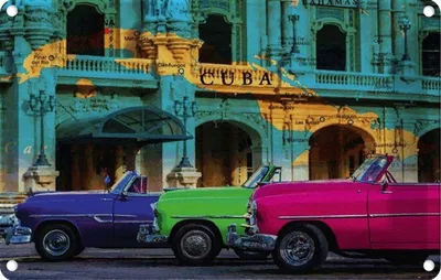 Produktbild von vianmo Blechschild 20x30 cm Cuba Karte 3 Autos Auto Garage Werkstatt