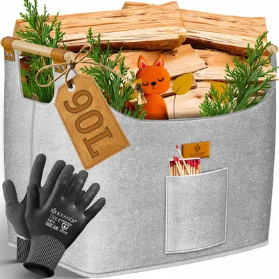 Produktbild von KESSER® Brennholzkorb aus extra dicker Filz Kaminholzkorb faltbar mit verstärkten Holzgriffen Aufbewahrungskorb für Holz 60L, Hellgrau