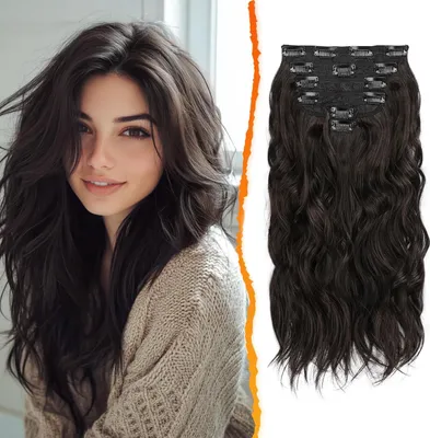 Produktbild von Clip in Haare Extensions Braun 40CM Wellige Haarverlängerungen 6PCs - Dunkel Braun