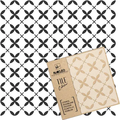 Produktbild von Tile Fliesen Schablone zum Malen 10x10 cm, Maraflowers Geometrisches Retro Ornament, Kunststoff Wiederverwendbare Bodenschablone DIY