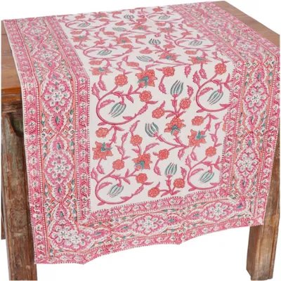 Produktbild von Tischdecke, Tischläufer Blockdruck, Boho Tischdecke - Rosa, Baumwolle, 120*50*0,2 cm, Tischläufer, Tischdecken