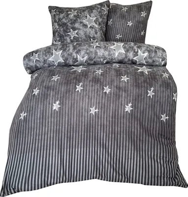 Produktbild von Sterne Bettwäsche 200x220 cm Galaxie grau Winter Flausch Thermofleece Doppelbett