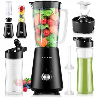 Mozano Nutri Sport 3-in-1-Standmixer, 1 l, 2 Trinkflaschen, schwarz