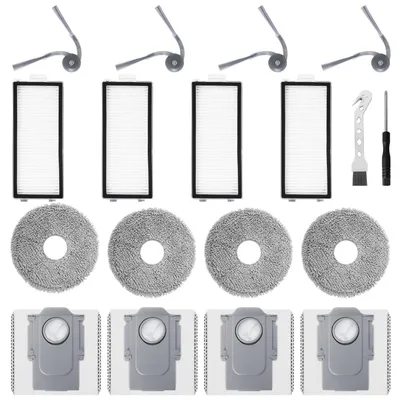 Immagine prodotto di Kit di ricambi per aspirapolvere robotico roborock Saros Z70: 4 filtri HEPA, 4 panni in microfibra, 4 spazzole laterali, 4 sacchetti per la polvere, 1 spazzola per la pulizia, 1 cacciavite