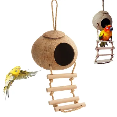 Imagen del producto de Nido para pájaros de coco, resistente a la intemperie, decorativo, ideal para pájaros pequeños