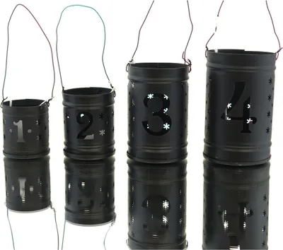 Produktbild von POSIWIO 4 Advendwindlichter Schwarz mit Zahlen 1-4 & Schneeflocken - Metall