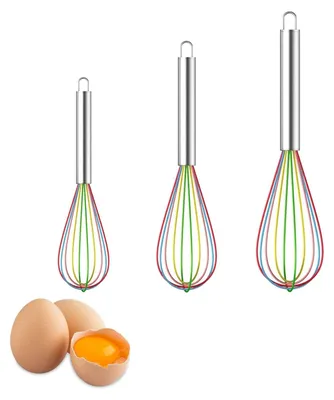 Produktbild von 3er-Set Schneebesen aus Silikon, Schneebesen für die Küche, Schneebesen für Gebäck, Eiermixer, Schneebesen und Mixer, Milchschläger, manueller Eierschläger aus Silikon (A)