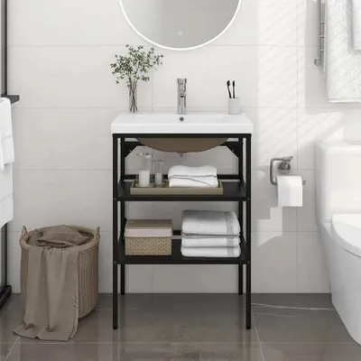 Obrázok produktu pre The Living Store Kúpeľňová skrinka s umývadlom z čierneho železa