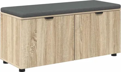 Productafbeelding van vidaXL Flurbank met kussen en plank, Sonoma-eikenhout, 100 x 38 x 46 cm