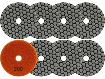 Immagine prodotto di Dischi abrasivi diamantati per levigatura a secco, confezione da 8 pezzi, diametro 100 mm, grana #200, adatti per granito, marmo, pietra artificiale e smerigliatrici angolari