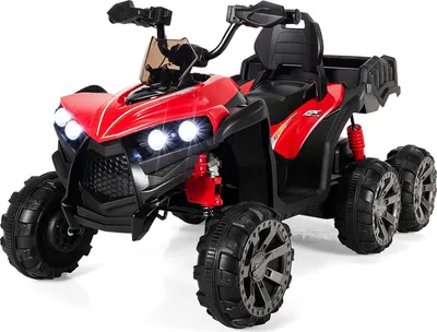 Produktbild von 12V Quad Kinder, 3-6 km/h Elektroquad mit Scheinwerfern & Musik & 6 stoßdämpfenden Rädern, Elektroauto für Kinder ab 3 Jahren, Elektrofahrzeug Kinderquad (Rot)